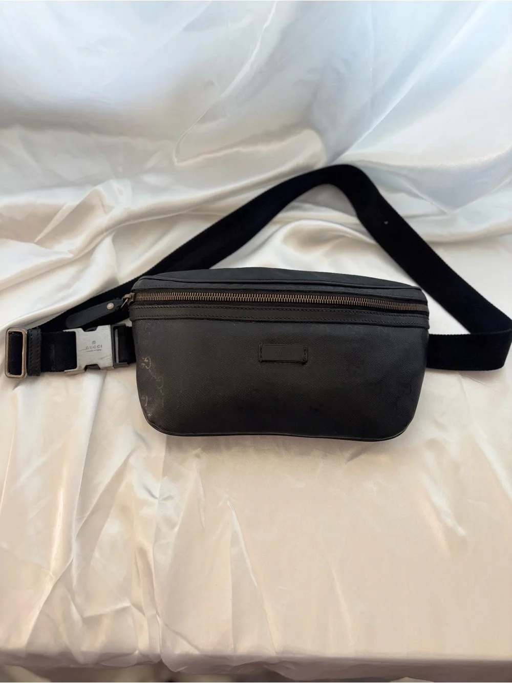 Gucci Black Leather Belt Bag with Silver Buckle